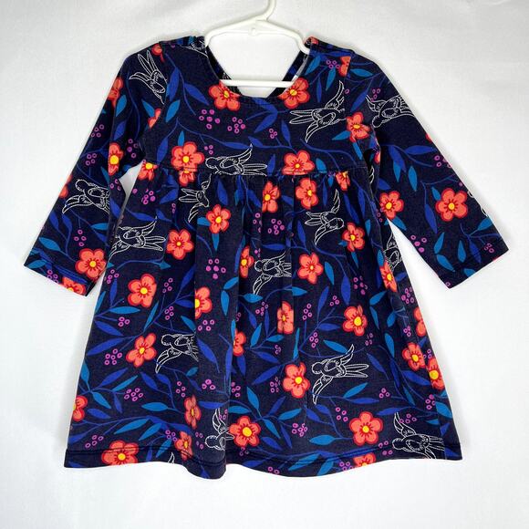 Hanna Andersson Long Sleeve Dress Floral Birds size 90 - Picture 1 of 12